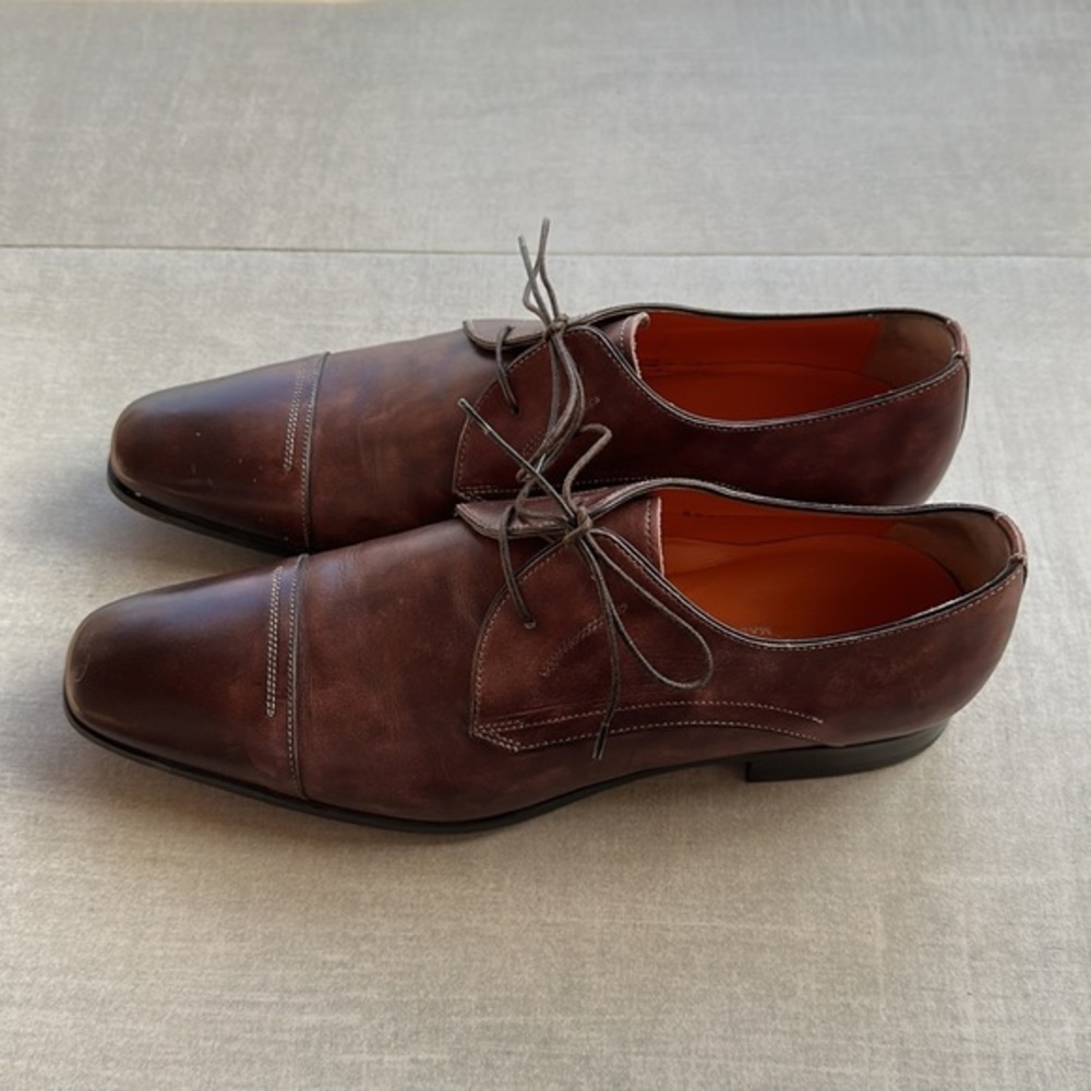 Santoni Brown Leather Oxfords Men’s Dress Shoes - 8.5 - Picture 2 of 8